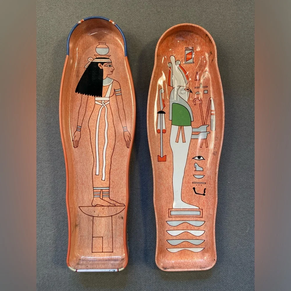 Ancient Egyptian mummy sarcophagus shaped tin pencil case in the form of a mummy